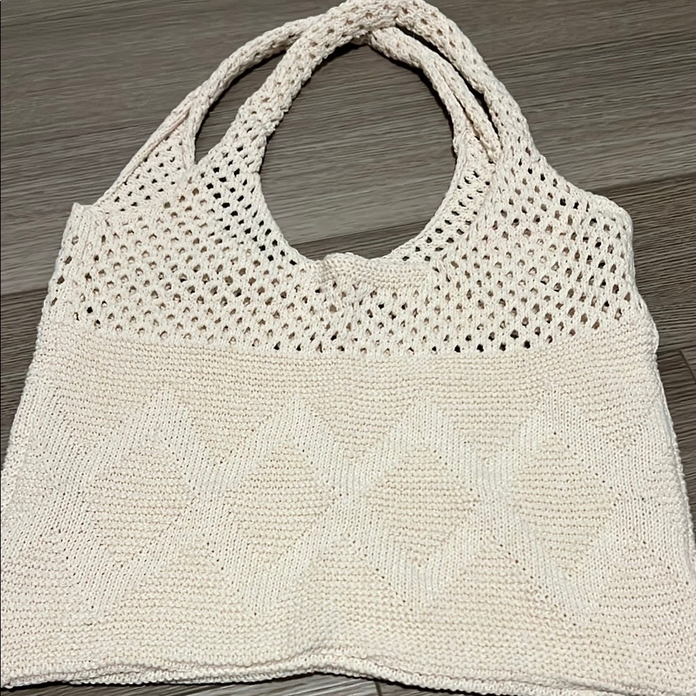 Elegant Cream Knit Tote Bag - Picture 2 of 2